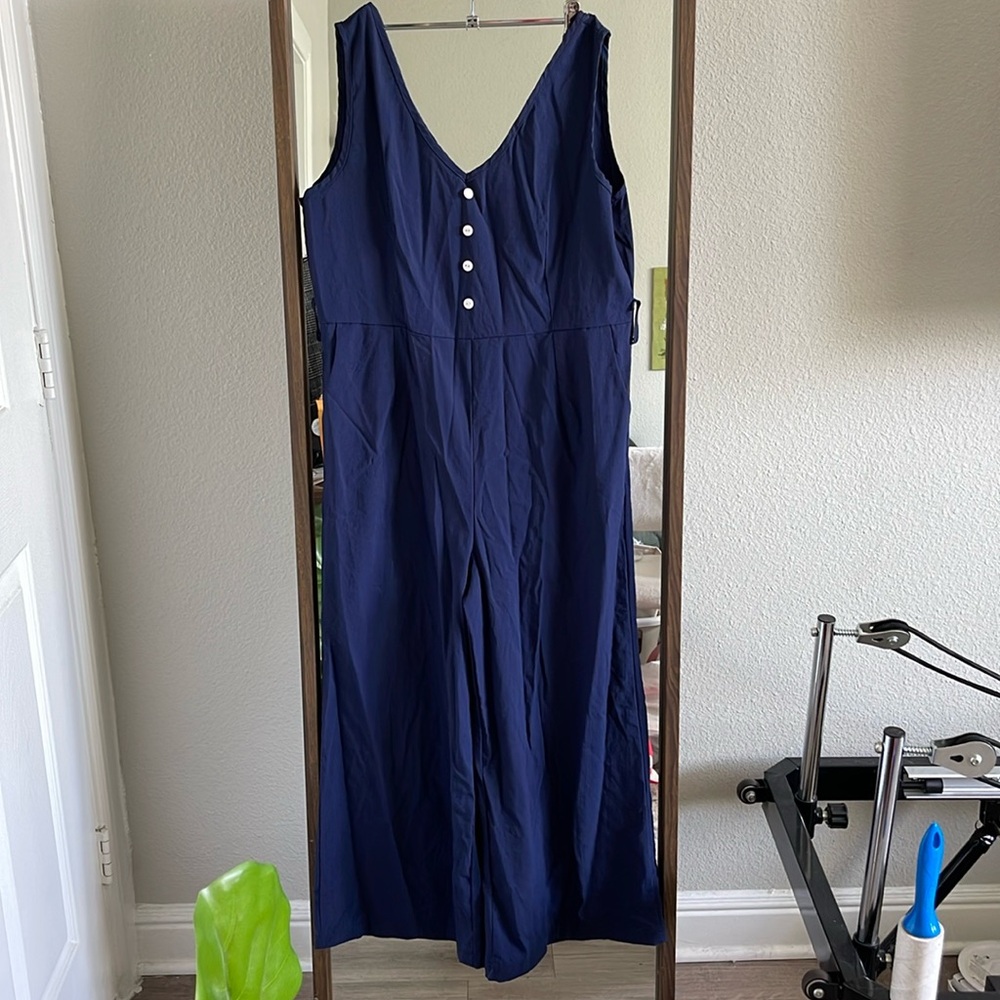 ecowish blue wide leg button jumpsuit romper